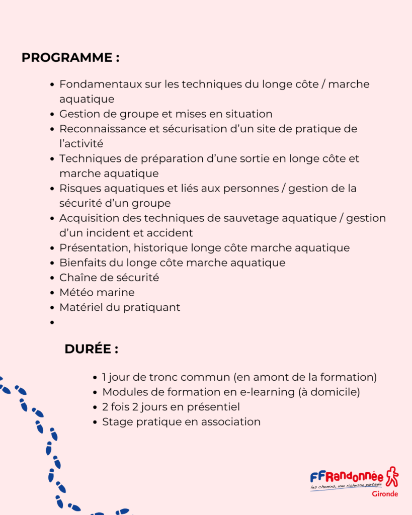 programme du brevet fédéral d'animateur de longe côte 
